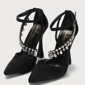 Embellished Pointed Toe Ankle Strap Pumps
